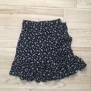 Ruffle wrap floral mini skirt